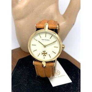 Tory Burch Women's Watch TBW2041 Quartz Cream Dial Gold Leather Band 30mm